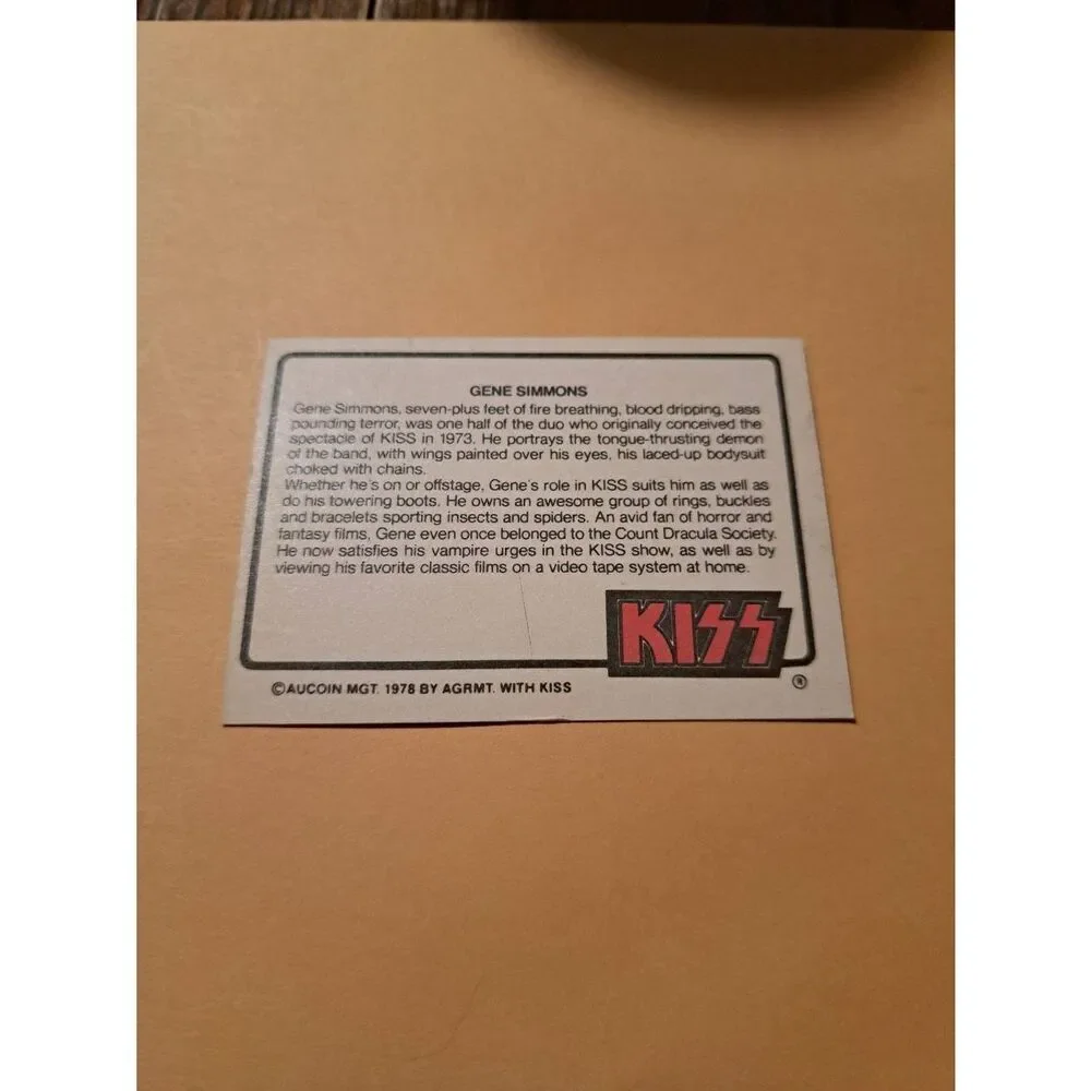 Vintage 1978 Aucoin Management AGRMT KISS Trading Card No 50 Collectible Rock